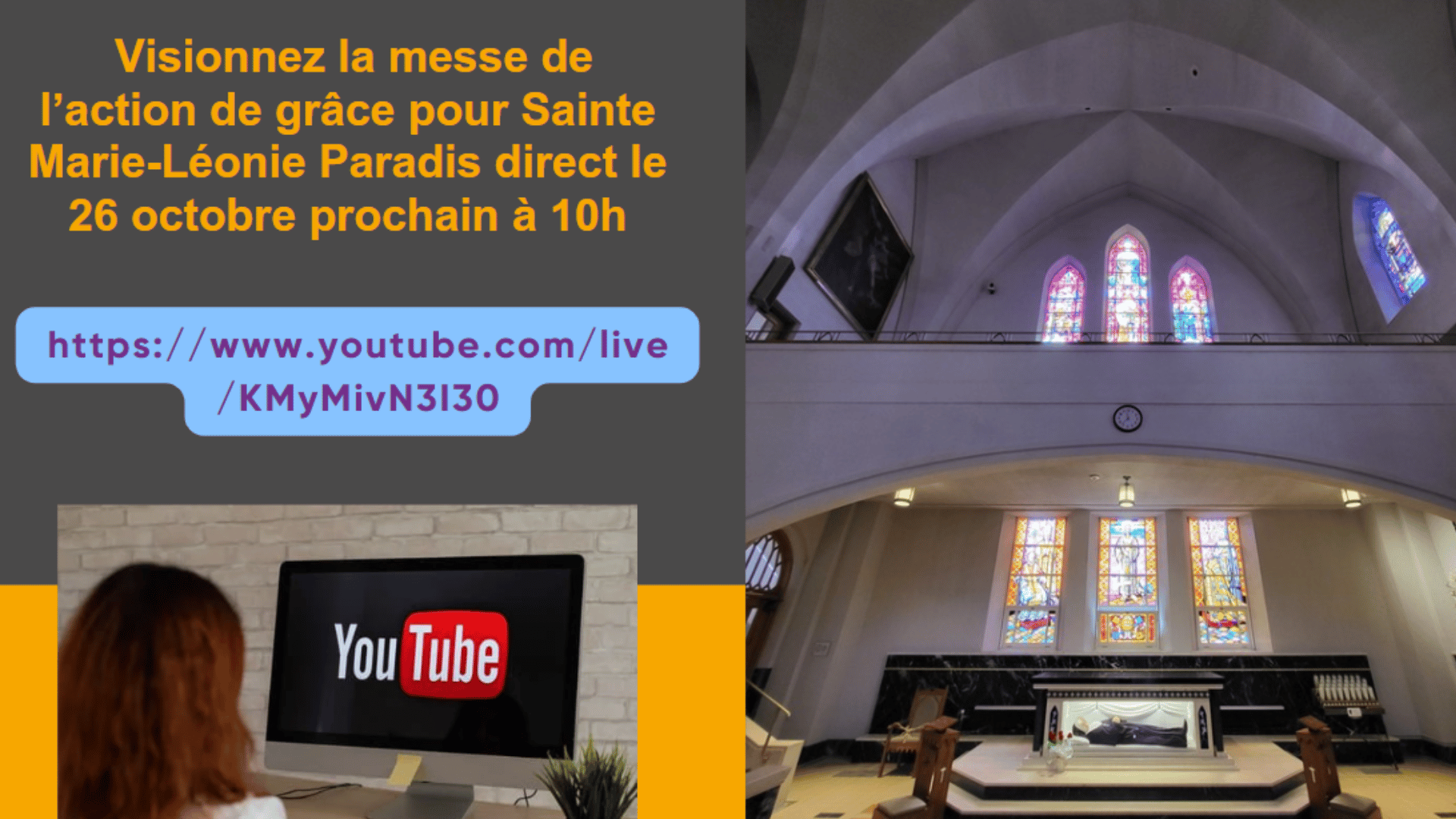 Lien YouTube pour voir la messe d’action de grâce pour Sainte Marie-Léonie, en direct, le 26 octobre prochain à 10h