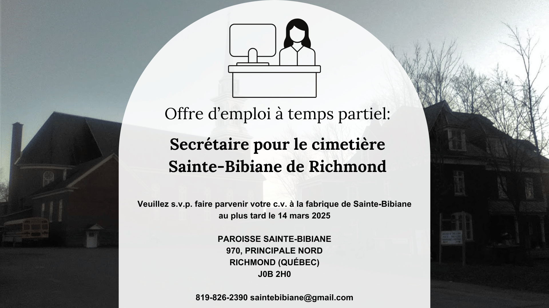 Offre d’emploi – Secrétaire (Cimetière Sainte-Bibiane de Richmond)