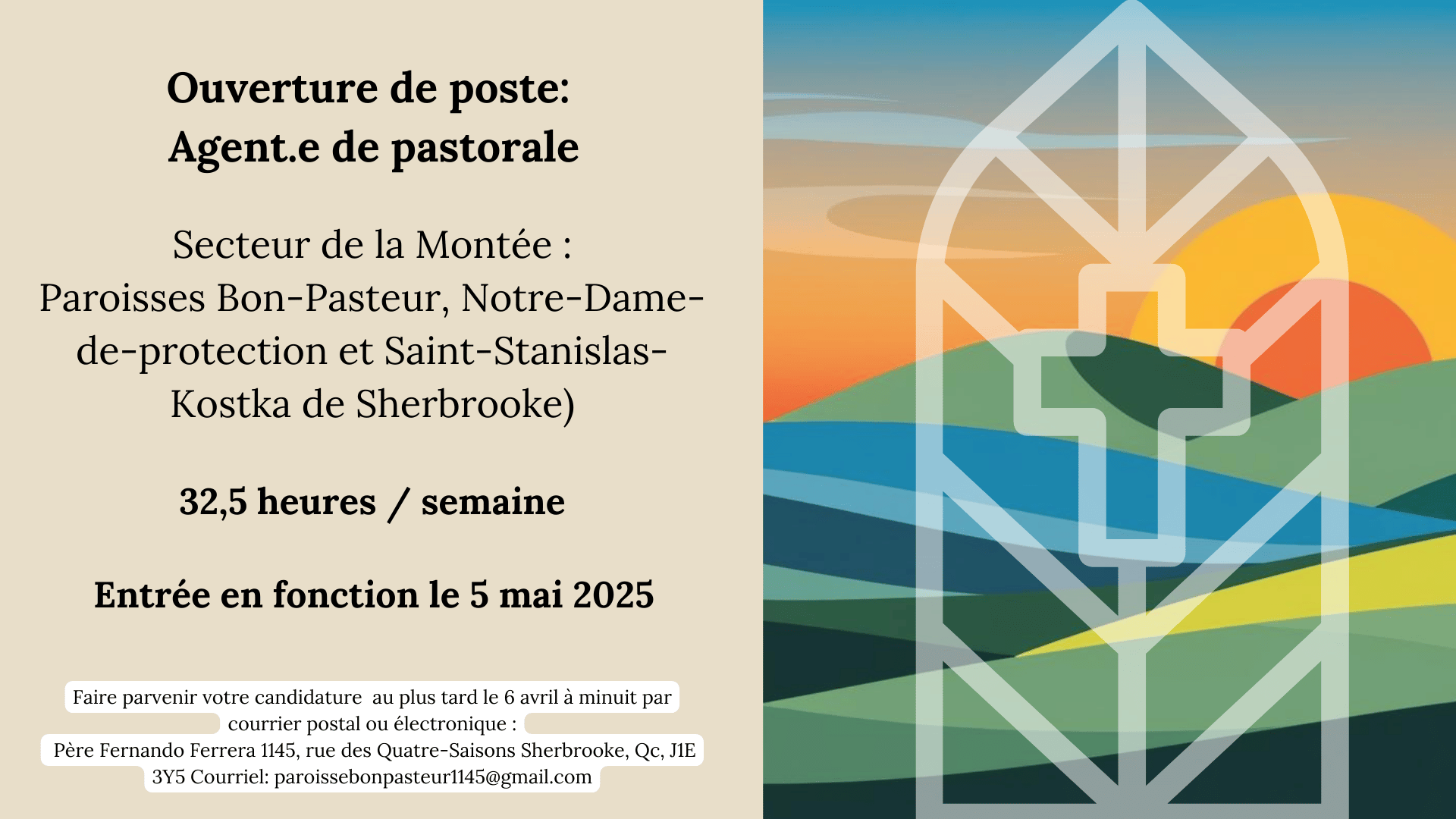 Ouverture de poste: Agent.e de pastorale pour le Secteur de la Montée